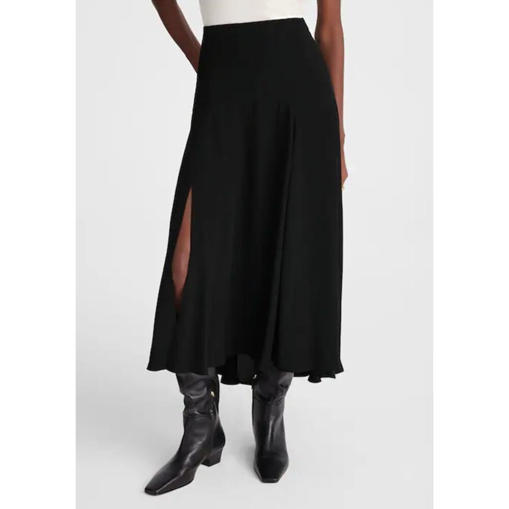 Madewell Circle Midi Skirt NWT Womens Size 00‎ Black Side Slit Pull On Flowy